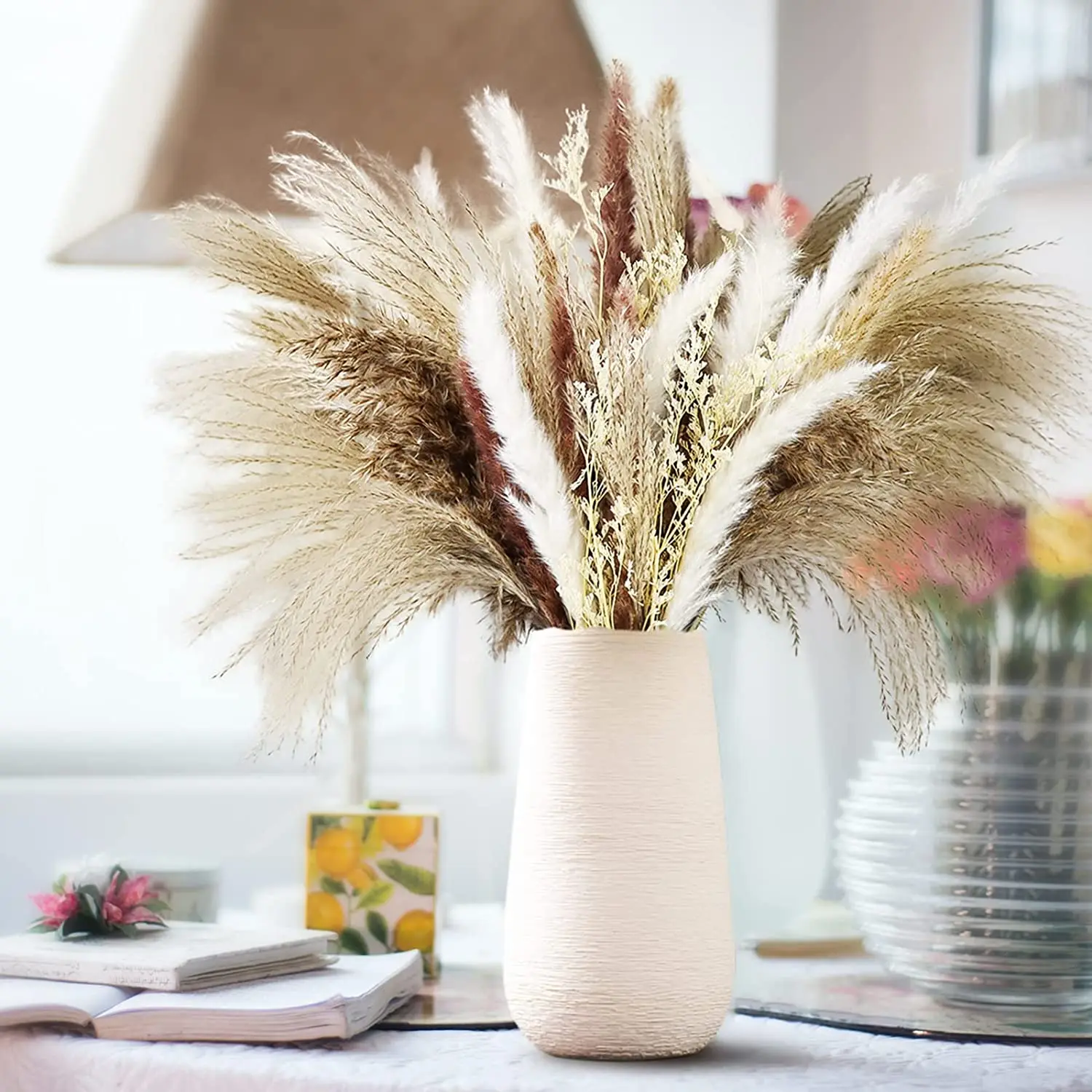 

80 Natural Reed Dried Flower Bouquets Boho Style Suitable for Bedroom Dining Table Patio Decoration Birthday Arrangement