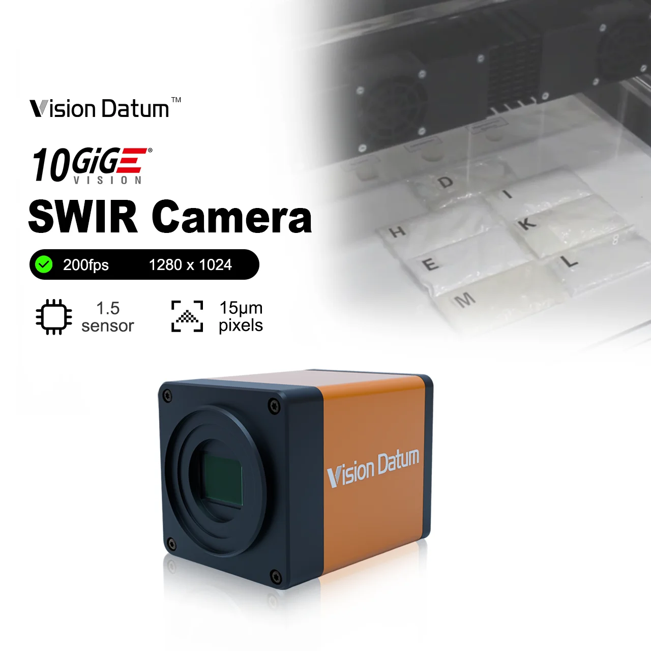 Cámara SWIR 10GigE de alto rendimiento 1280×1024 15μm InGaAs 900-1700nm para visión industrial
