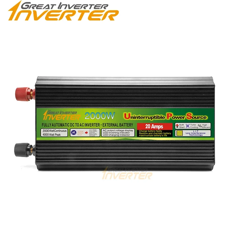 2000W UPS Modified Sine Wave Inverter Charging 20A 10A 12V/24V DC to AC 220V Voltage outdoor Transfer Converter Inverter Adapter