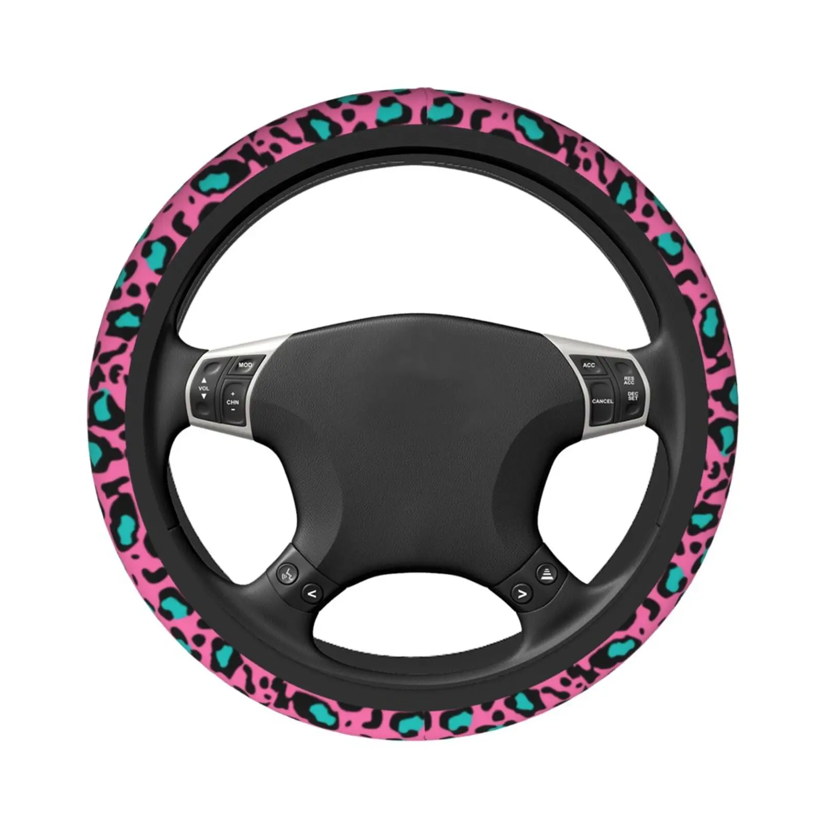 Leopard Pink Printed Car Steering Wheel Cover Universal 15 Inch Girl Car Decoration Protector