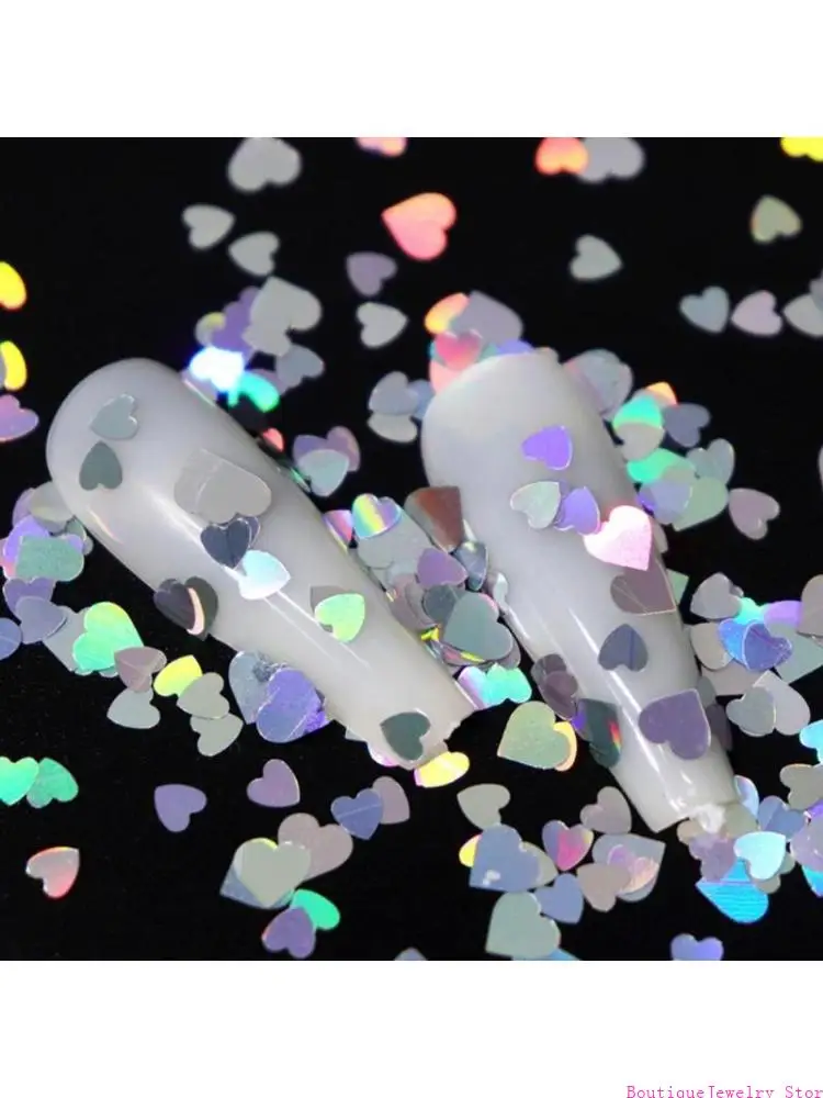 E1PE 12 Grids/Box 5mm 3D Shiny Love Heart Sequins Manicure Paillettes for Epoxy Resin Mold Filling Glitter Flakes