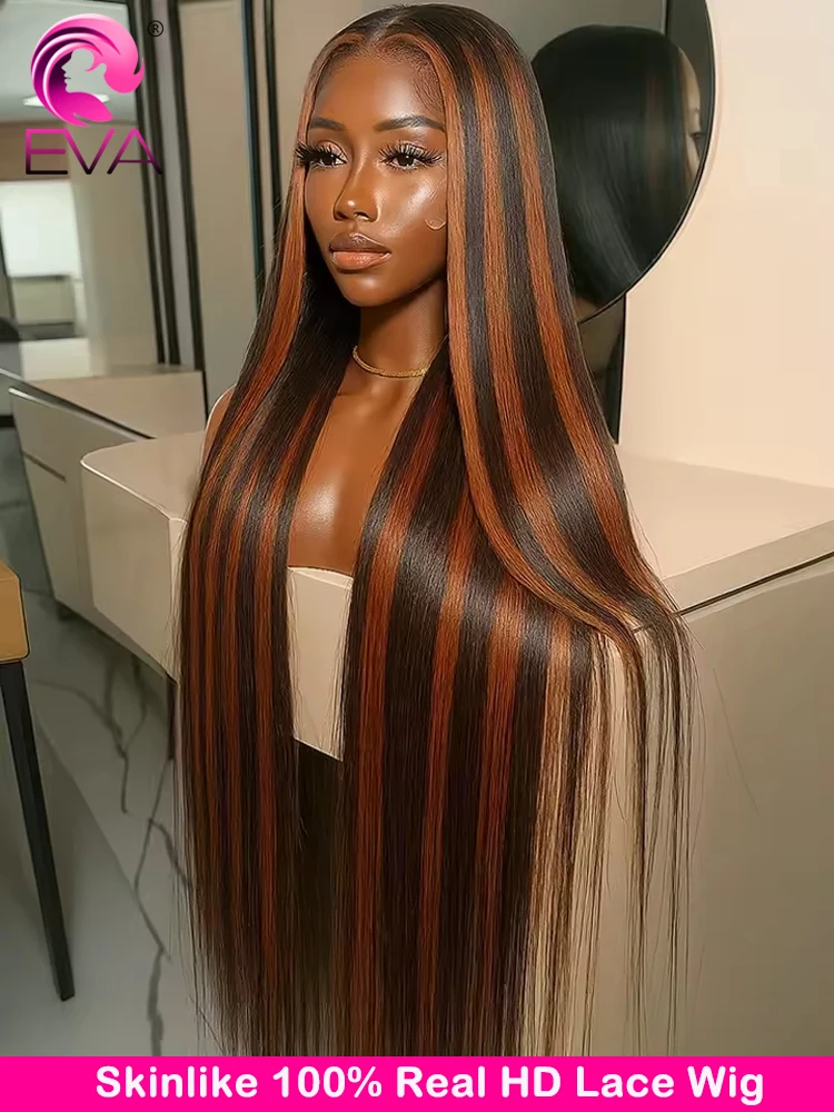 

1B/30 Highlight Black With Brown Bone Straight 13x4 13x6 Hd Lace Frontal Wig Human Hair 36 Inch 250 Density 5x5 HD Closure Wigs