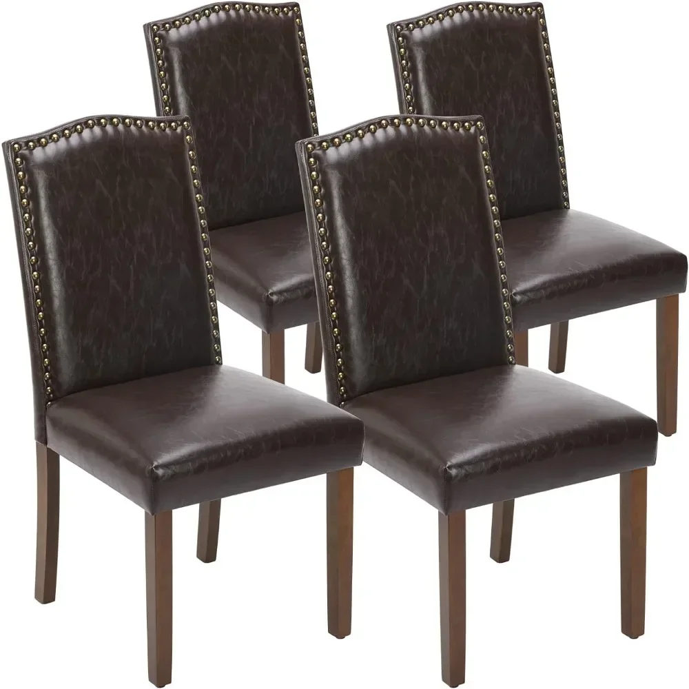 Dining Chairs Set of 4, Kitchen Chairs, High-end Upholstered Leather Dining Room Chair with Nailhead Trim and Wood Legs