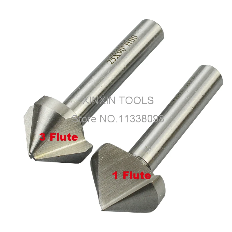 1PCS 6.3mm-50mm 60 Degree/90 Degree 1 Flute/3 Flute HSS Chamfer Chamfering End Mill Cutter Bit (10.4/16.5/20.5/25/30/35/40/50mm)