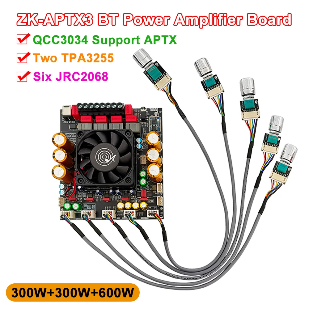 ZK-APTX3 300W*2+600W TPA3255 BT Power Amplifier Board 2.1 CH Subwoofer  Audio Power Amplifier Amp Board