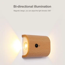 Wooden Motion Sensor Light Up And Down Induction Wireless LED Night Lights Lighting Bedroom Kitchen Cabinet Corridor Wall Lamp