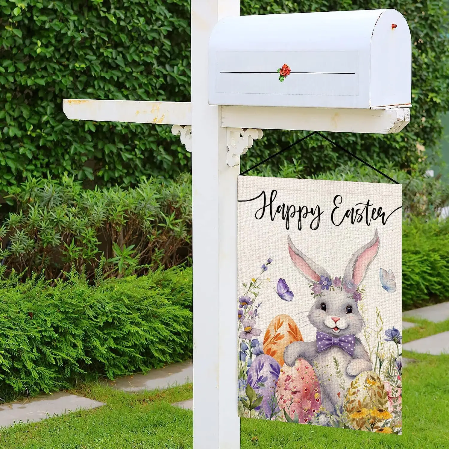 Bunny Happy Easter Garden Flag 12x18 Double Sided Easter Egg Garden Flags Purple Easter Day Front Door Porch Decorations wit zzo