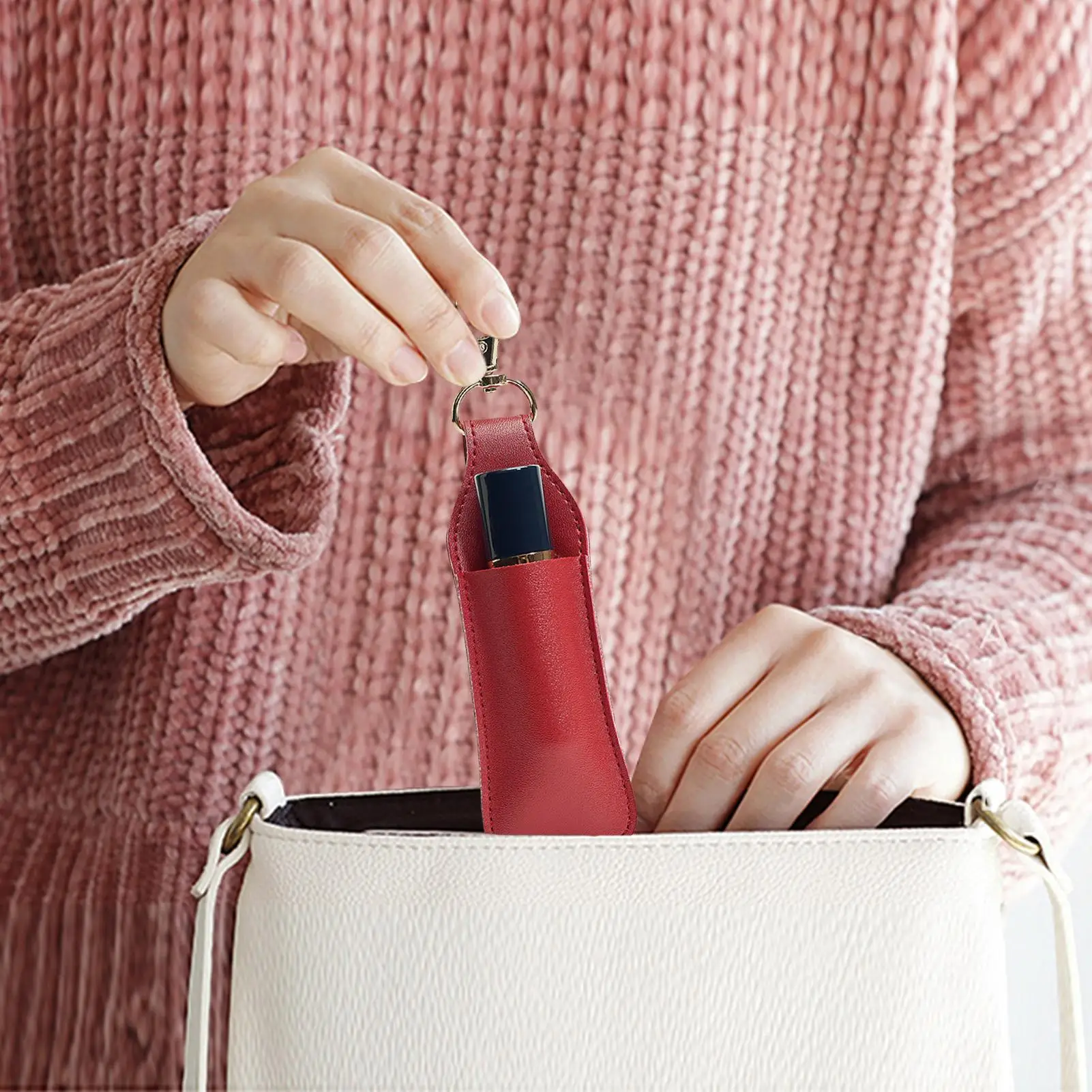 Portable Lipstick Bag Makeup Pouch Lip Balm Holder Case Keychain Pendant Bag Accessories Lip Gloss Pouch For ornament women
