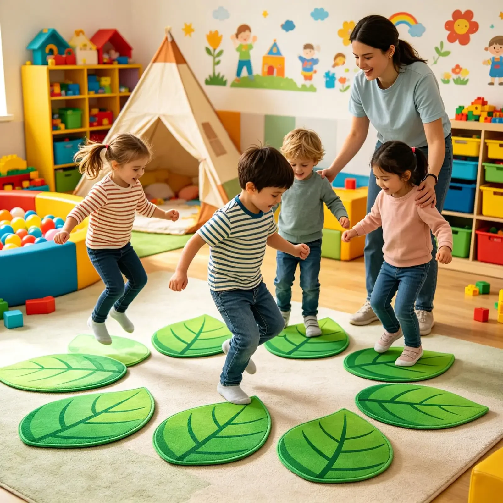 12 Pieces Plant Shape Non Slip Soft Carpet Children Classroom Sitting Floor Mat for Students  Learning Reading