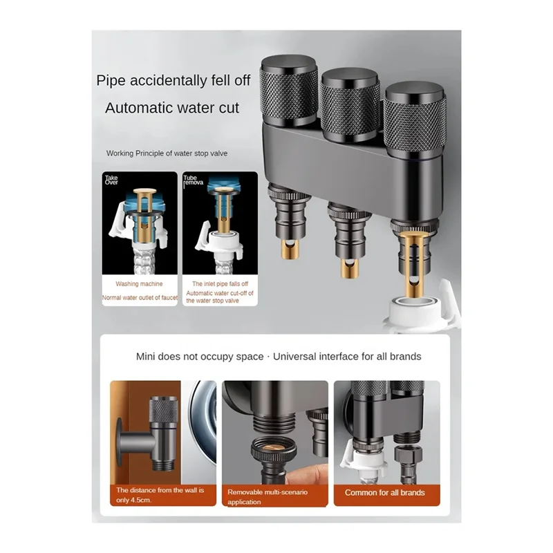 B01C-النحاس واحد في ثلاثة خارج ثلاثة طريقة التحكم غسالة الكروم/رمادي صنبور ثلاثي الاتجاه صمام مثلث G1/3Mini #3