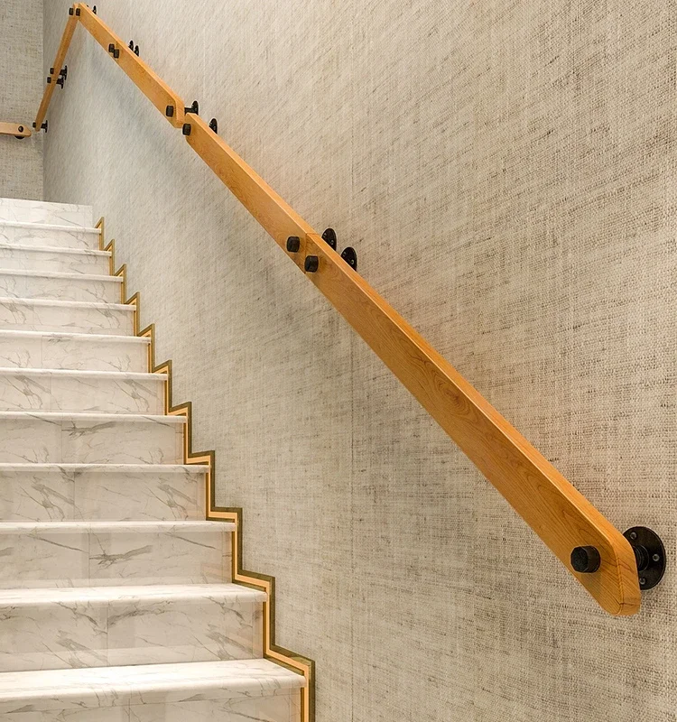European style anti slip wall wooden staircase handrail solid wood indoor corridor kindergarten railing passage elderly villa at