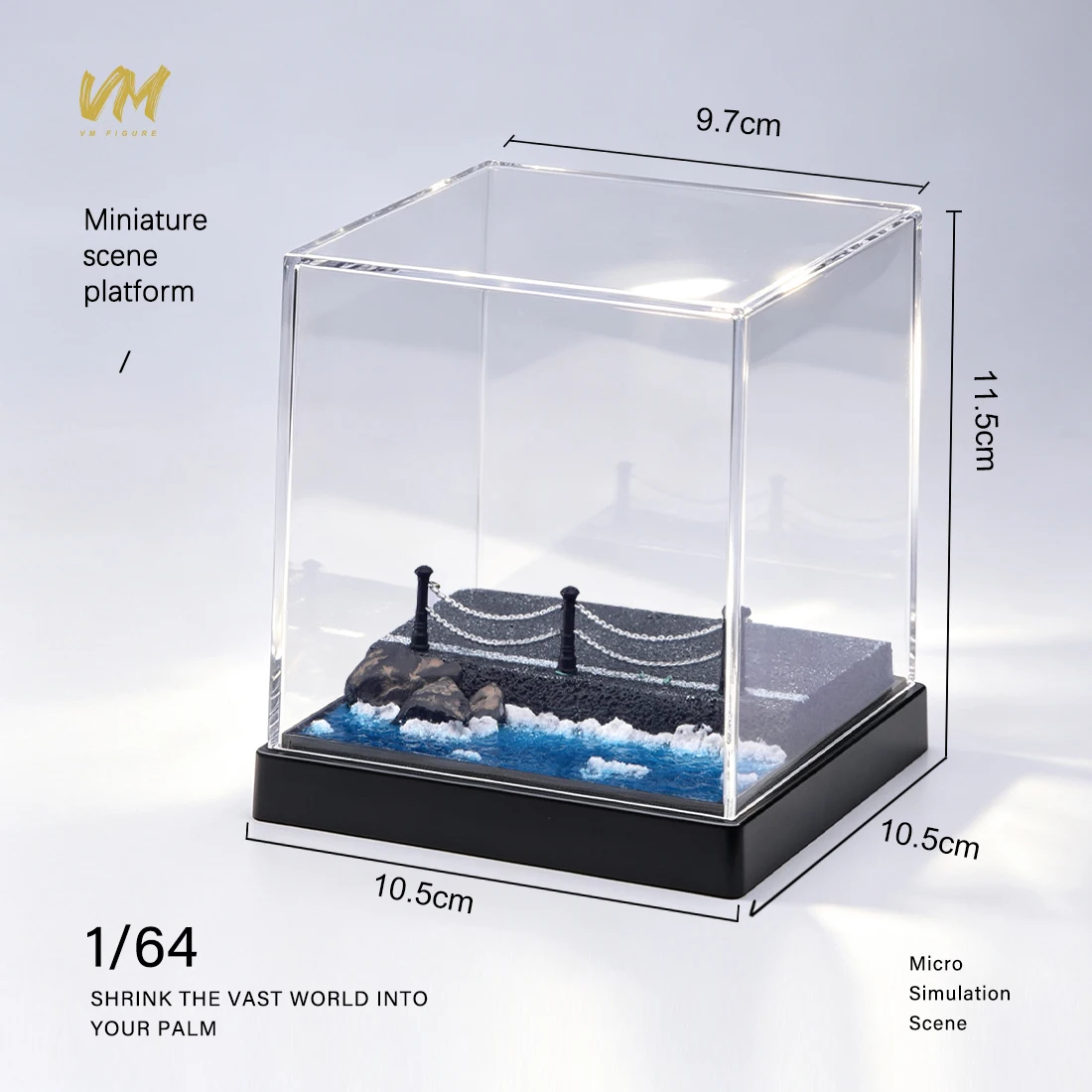 10cm Square Coastal Highway Platform with Glass Cover Scene Model Suitable For 1/64 Cars Mini Figure Dolls Miniature Display
