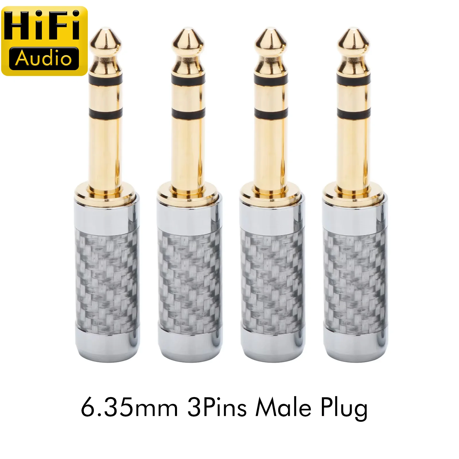 Premium Gold-Plated Carbon Fiber 6.35mm TRS Male Plug 90° Right-Angle/3-Pin Audio Jack Connector for Amplifier/Microphone/Guitar