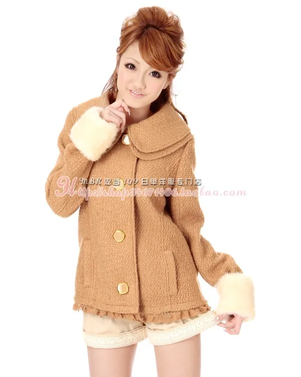 SALES Japan Liz Lisa Double Layer Collar Winter Thick Fleece Fur Sleeve Coat Outerwear