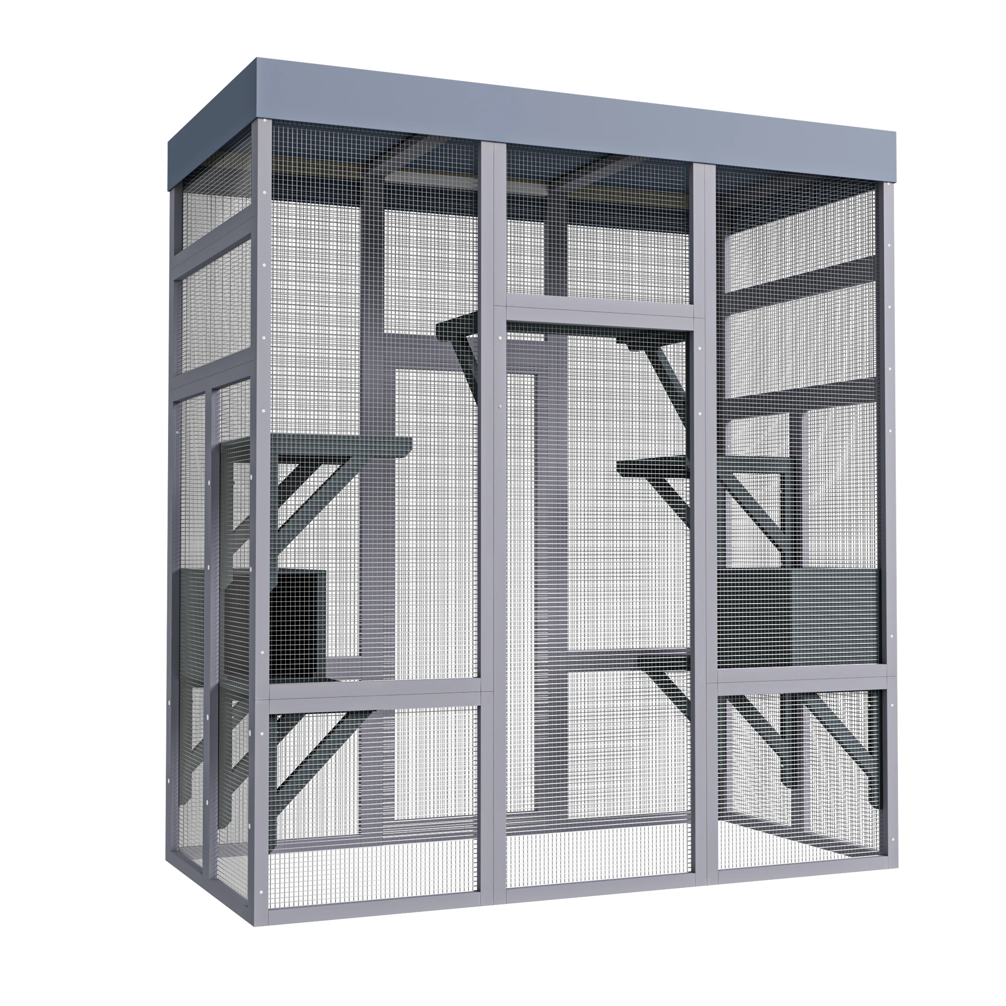 62.6" Wooden Catio for Cats, Large Cat Enclosure with Waterproof cover, 2 Napping House, Platforms & Galvanized Metal Wire – Secure Pet Cage Shelter view 5