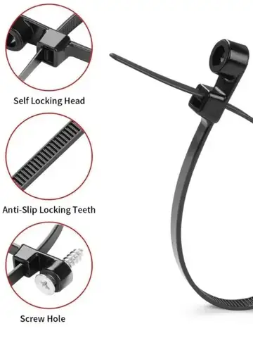 500/100PCS Screw Hole Cable Ties Reusable Fixed Nylon Cable Ties Self-locking Cord Ties Straps Fastening Loop Office Organizer