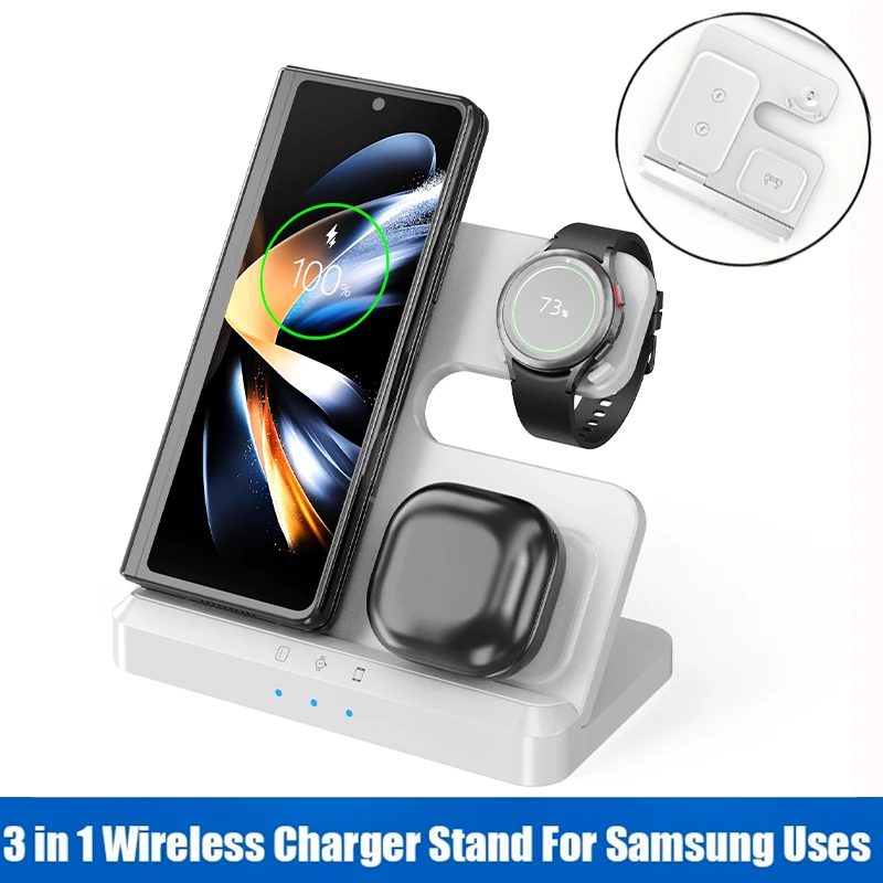 3 in 1 Wireless Charger Stand Fast Charging Station For Samsung Galaxy S25 S24 S23 / Z Fold Flip 7 6 5 / Galaxy Watch 7 6 5 4