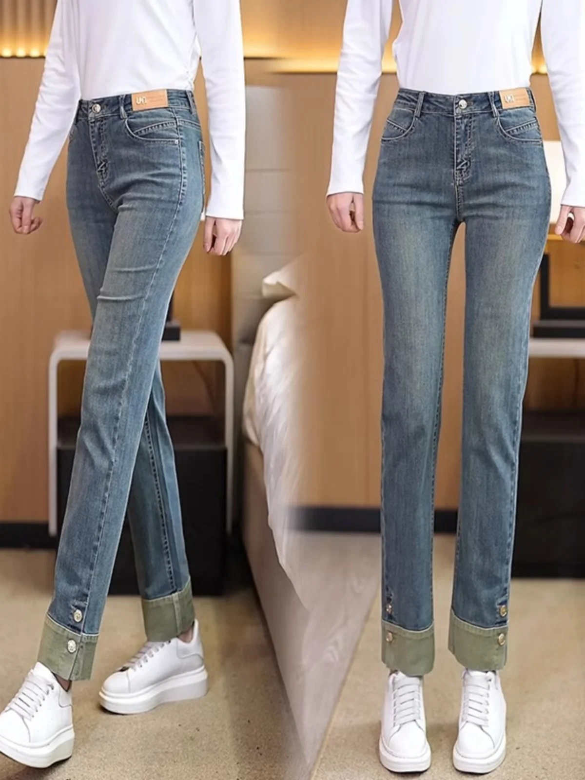 

Облегающие прямые джинсы с высокой талией, женские весенне-осенние брюки 2023, новые винтажные брюки Harlan, маленький размер