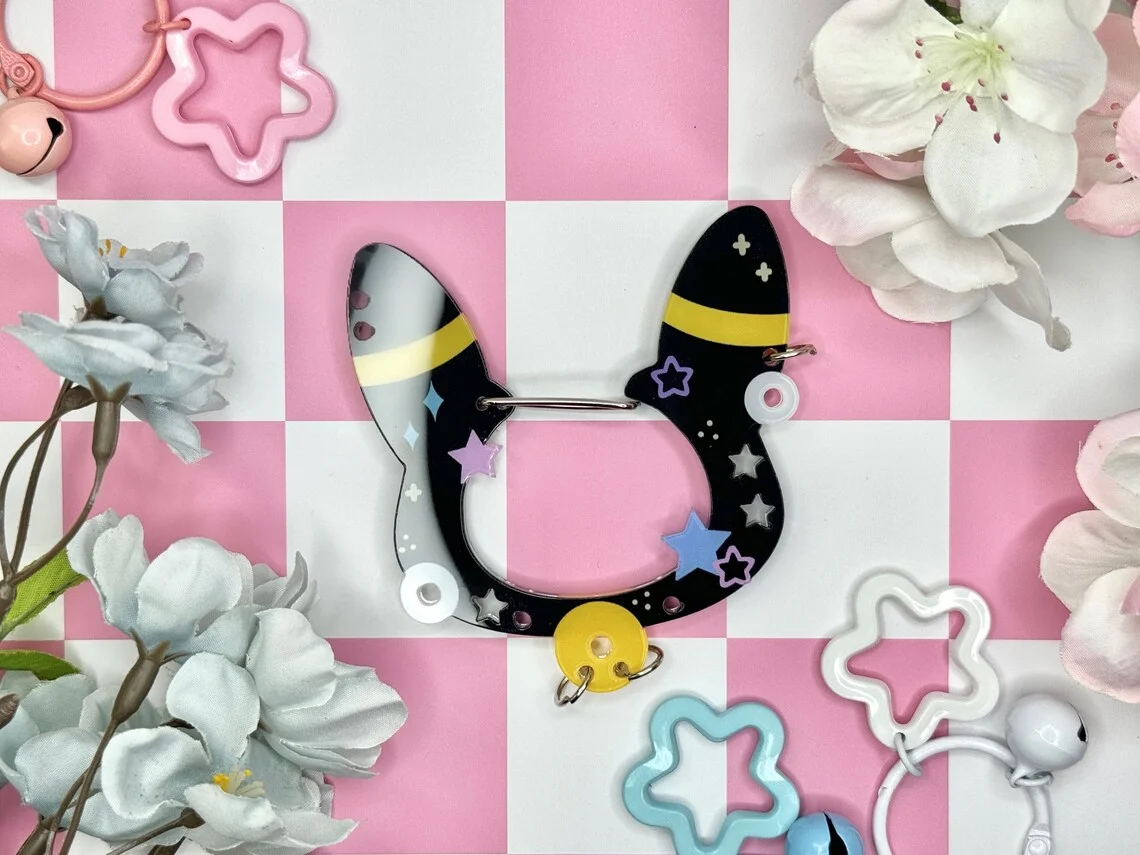 Kawaii Bunny Carabiner Acrylic Keychain Collectors Ribbon Cute I C.3 Pkm Design