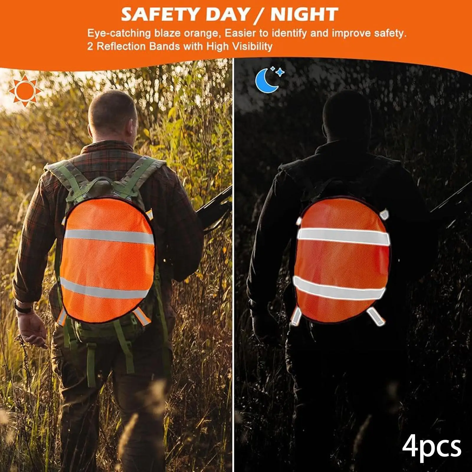 4 Paneles de Seguridad de Malla Naranja, Versátiles y Fáciles de Instalar, Cubierta de Malla para Mochila, para Escalada, Senderismo, Deportes, Ciclismo, Excursionismo