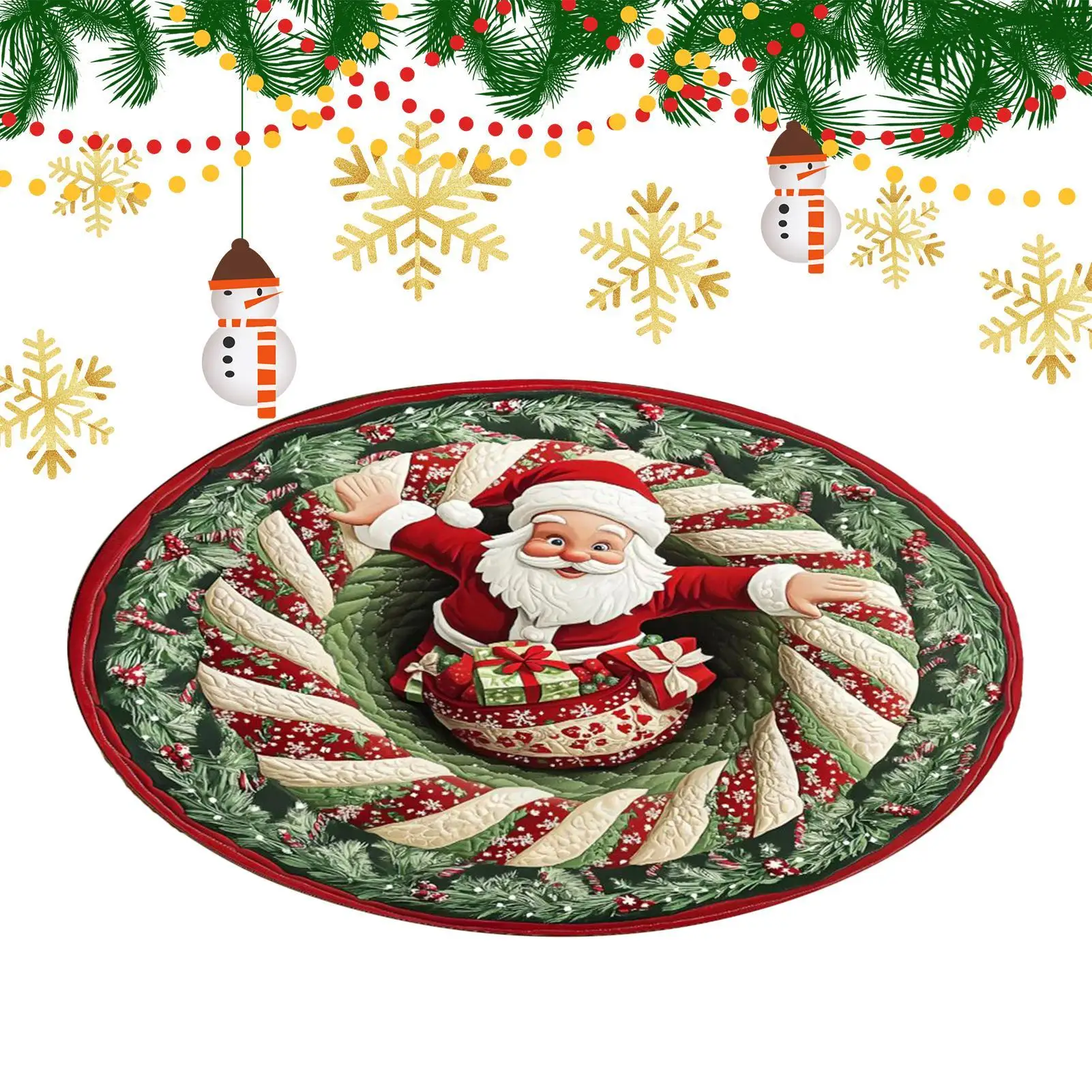 Christmas Rug Round Carpet Funny Santa Claus 3D Optical Christmas Carpet Holiday Decor For Living Room Entryway Office Dorm