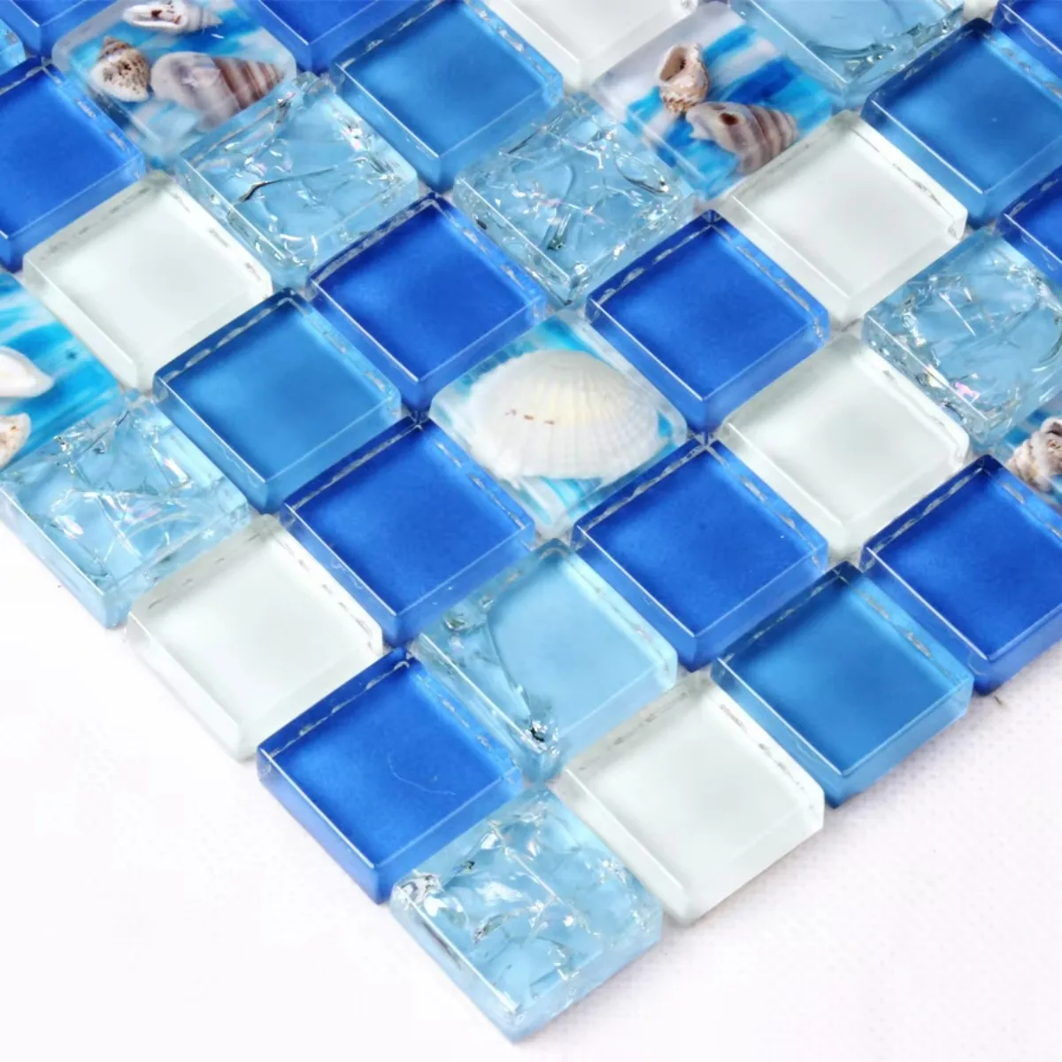

Crystal Glass Mosaic Tile Kitchen Bathroom Wall Paper Shower Background Swimming Pool Tile Home Decor Sea Shell Blue Mosaic Tile