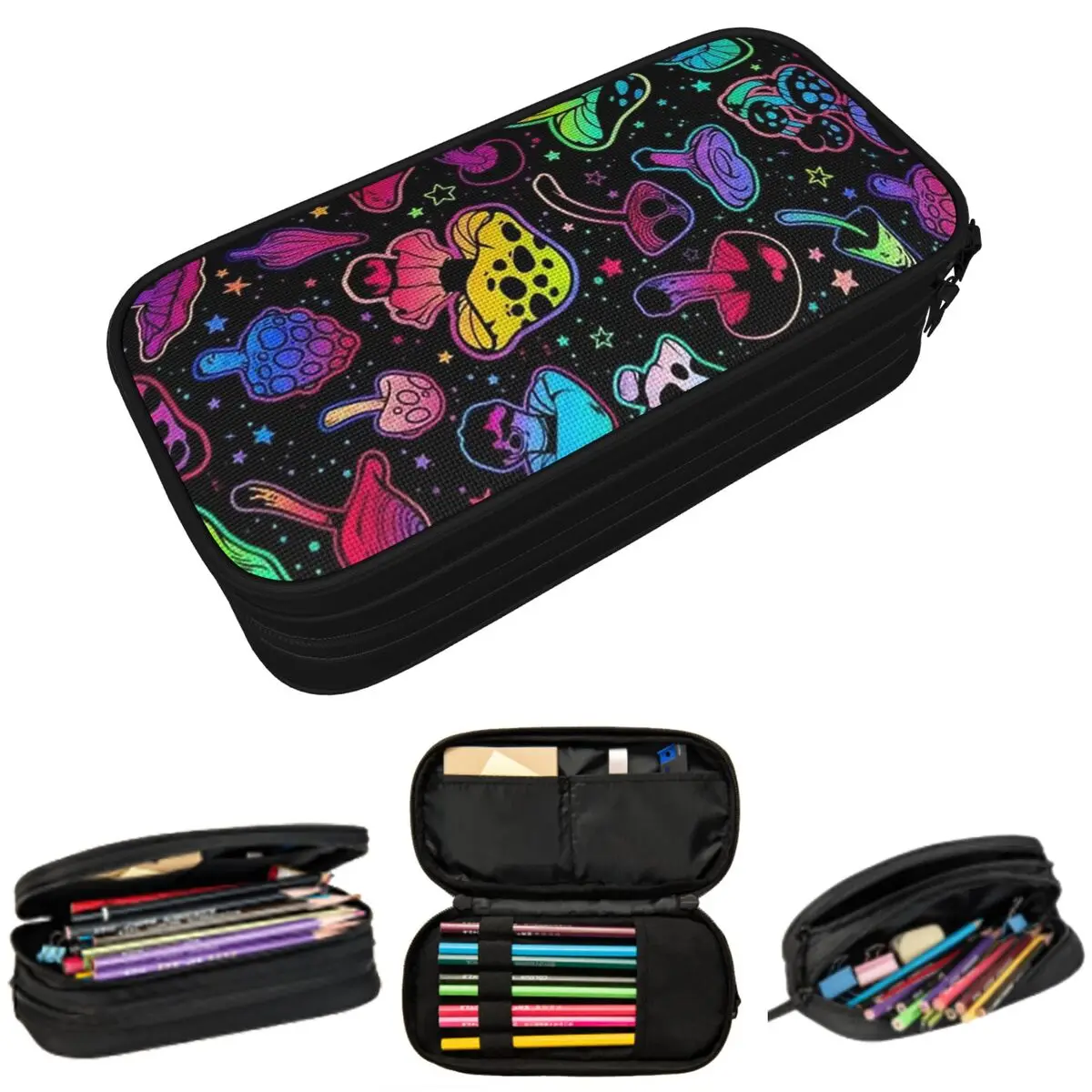 Magic Mushrooms Psychedelic Pattern Pencil Case for Kids School Pen Box Pencil Bag Stationery Supplies Pen Holder Bag