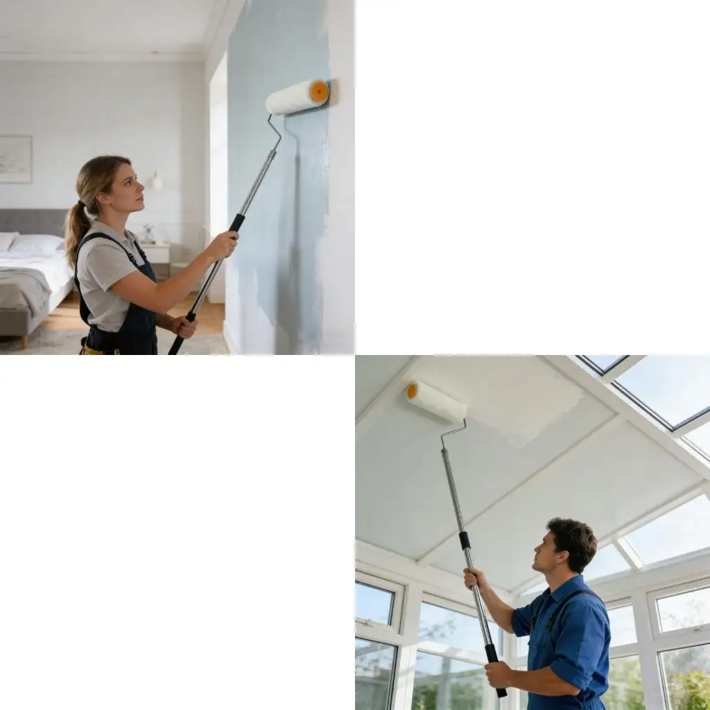 9 Inch Broad Paint Roller On Extending Steel Handle For DIY Wall Painting
