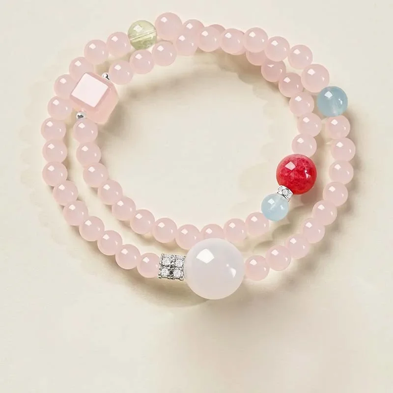 

Natural Pink Crystal Double Circle Bracelet Women's Fashion Light Luxury Bracelet, Gift