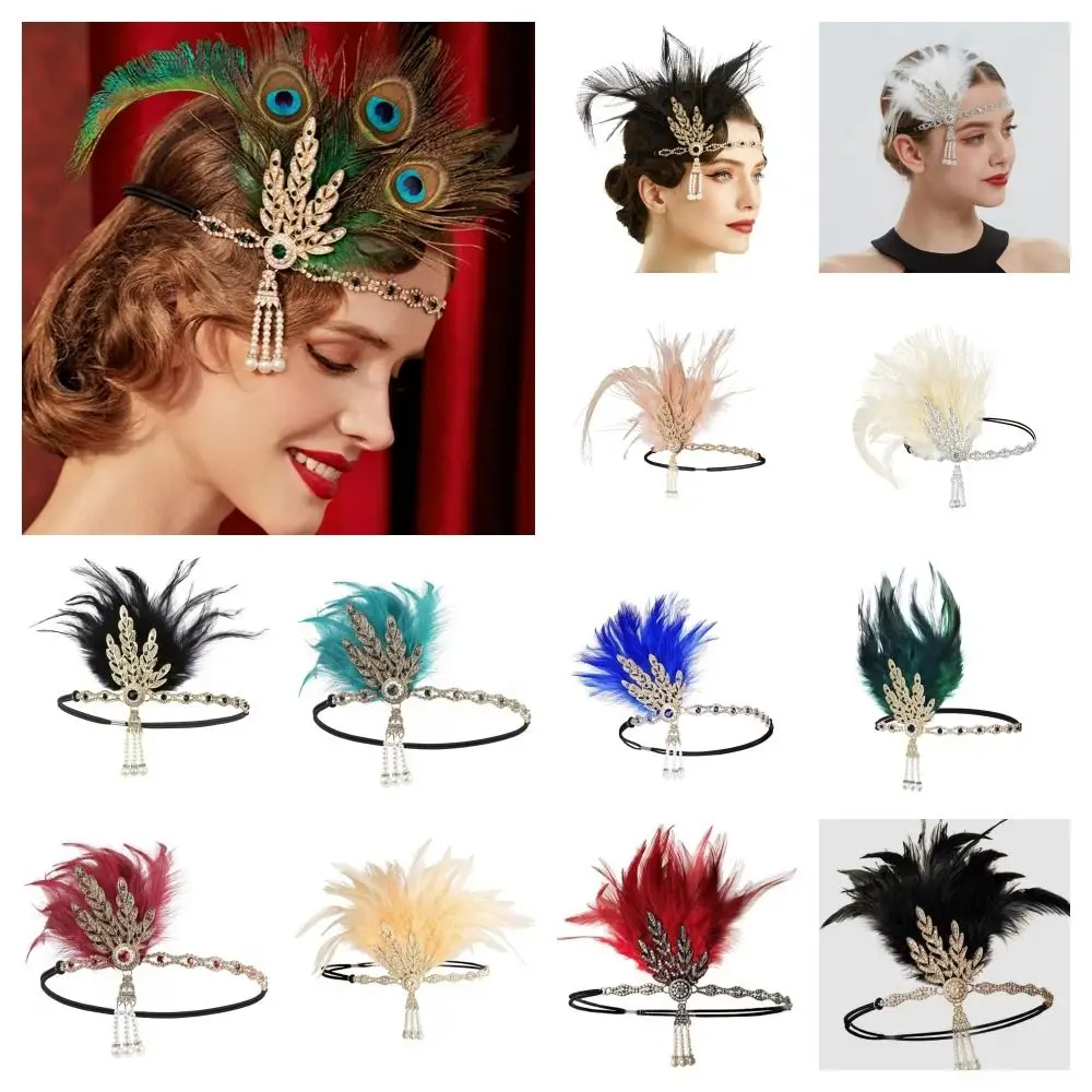 العصرية الأنيقة ريشة عقال خمر 1920s حفلة تنكرية رباط شعر ماكياج حفلة الماس تأثيري فستان أغطية الرأس الطرف #6