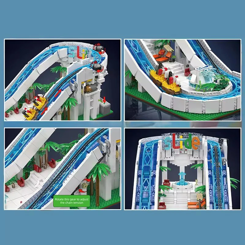 高級モールドキング11021遊園地おもちゃ電動ウォータースライダー組み立てブロックテクニカルブリック子供向けクリスマスプレゼント
