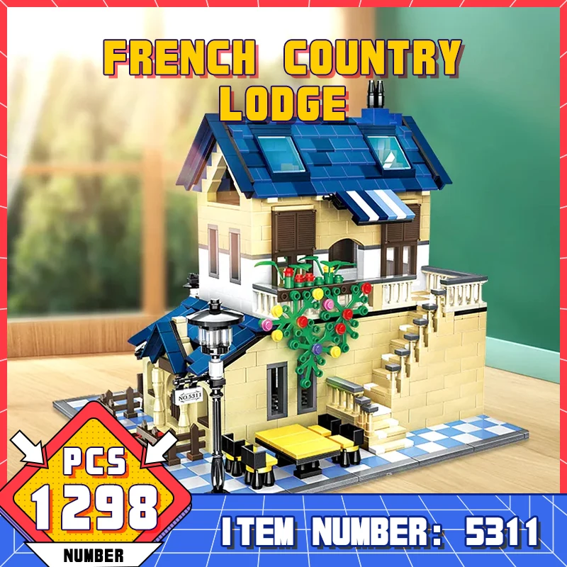 

WG5311 Euro Constrution Model Architecture French Countryside Villa Building Blocks Adult Child Technical Assembled Toys Set