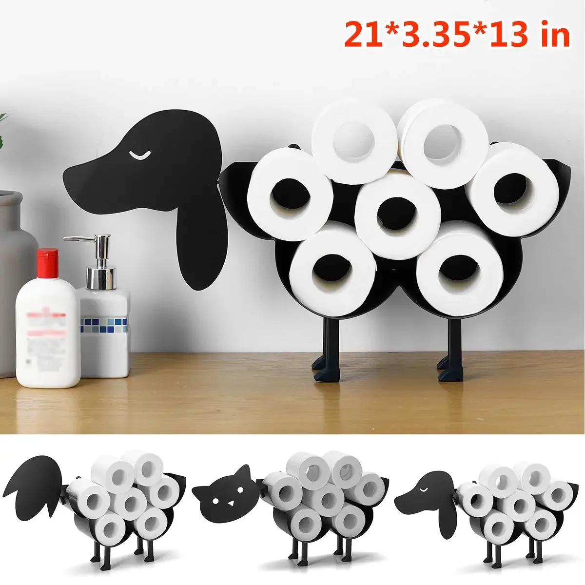 

Paper Towel Holder Black Sheep Cat Dog Toilet Roll Holder Paper Bathroom Iron Storage Free-Standing Crafts Ornaments Roll