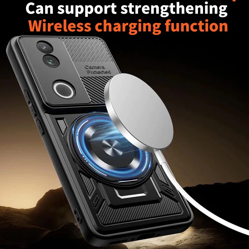 

Чехол для телефона с магнитной беспроводной зарядкой, металлический держатель для vivo V50 Lite, защита объектива, задняя крышка, противоударные мягкие чехлы