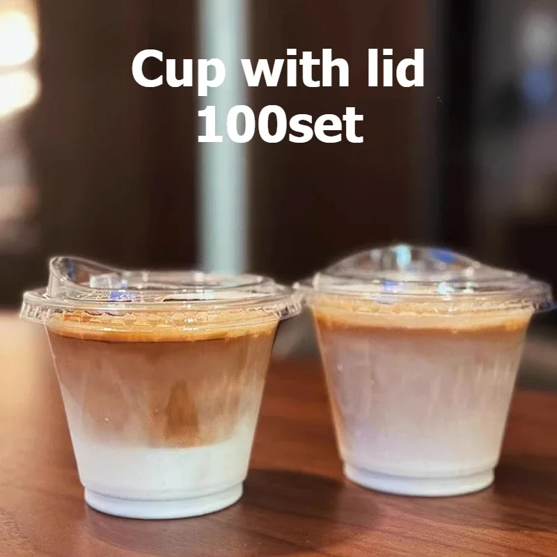 Disposable Transparent 260ml PET Plastic Cup Coffee Cold Drink with Lid Store Takeaway Beverage Packaging Single-Use Cups