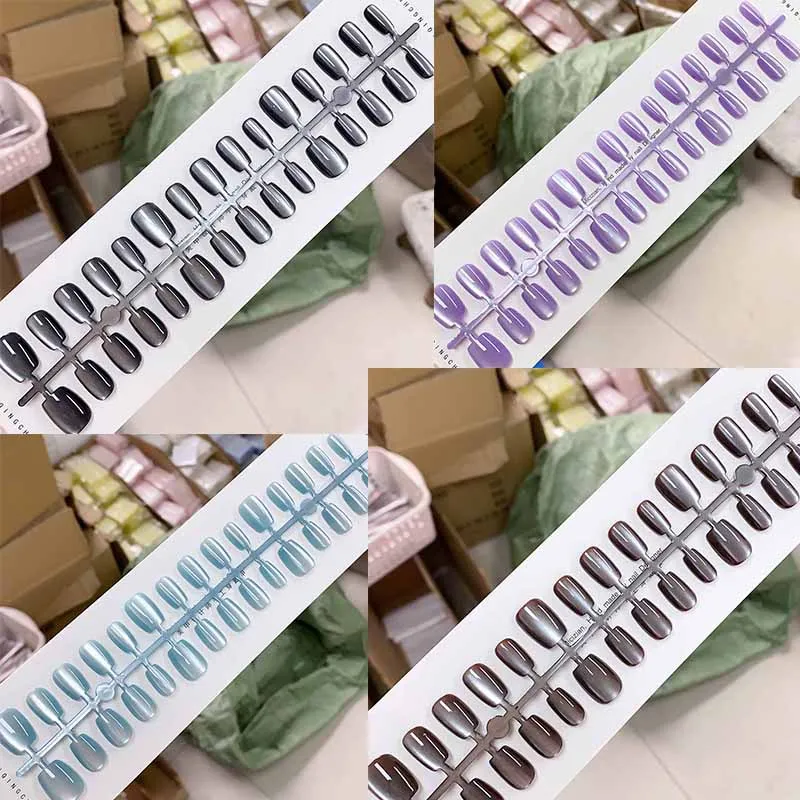 

30 шт./лот, короткие накладные ногти, Аврора, кошачьи глаза, чистое украшение балерины, носимые накладные ногти, полное покрытие, типсы, искусство