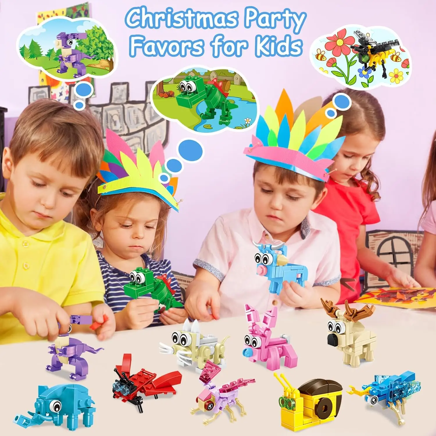 24 Packungen Tierbausteine, Countdown für Weihnachtsfeiern, Weihnachtsgeschenke für Kinder, Jungen und Mädchen im Alter von 4–12 Jahren