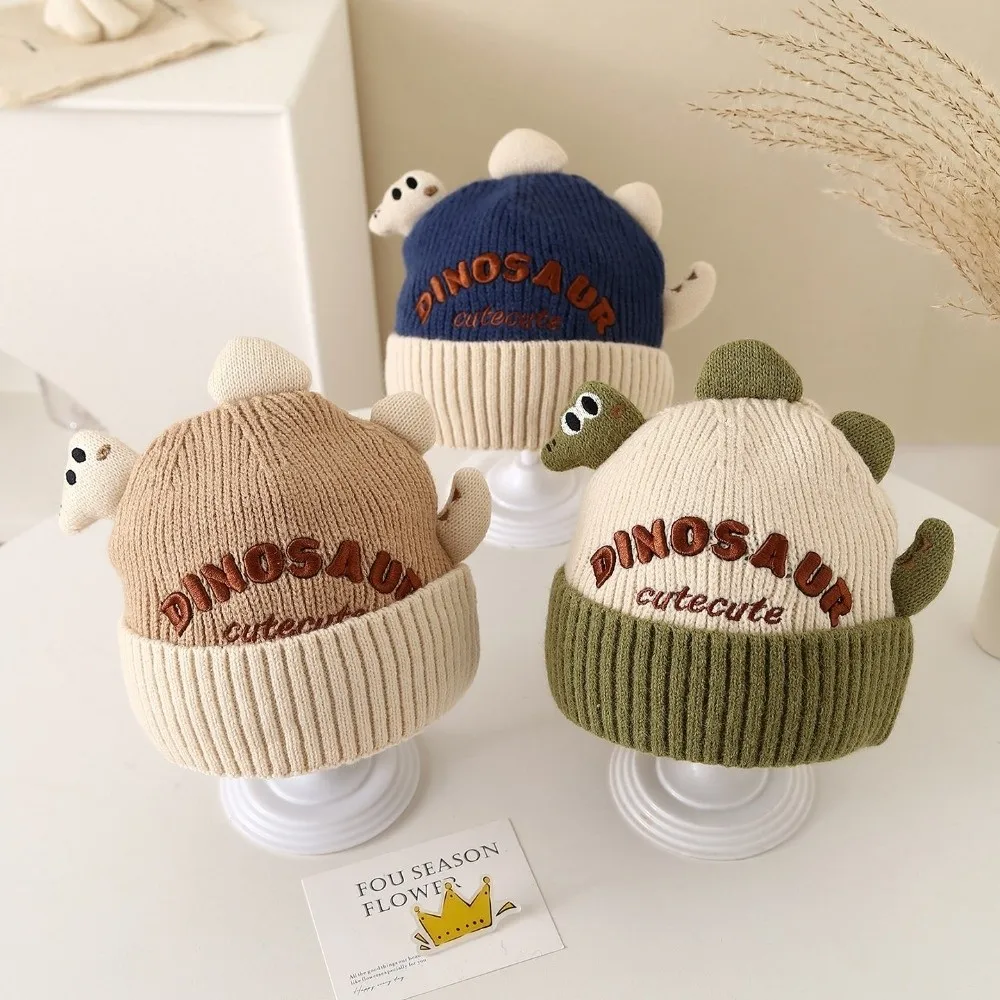 

Fashion Cute Cartoon Dinosaur Kid Pullover Hat Cold Proof Windproof Ear Protection Hat Thickned Warm Knitted Hat Winter