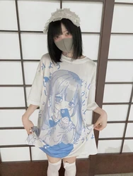 QWEEK-camisetas blancas con estampado de Anime japonés para mujer, Camisetas estampadas Harajuku Kawaii, Camisetas estampadas de chica dulce, camisetas de manga corta estéticas bonitas de verano