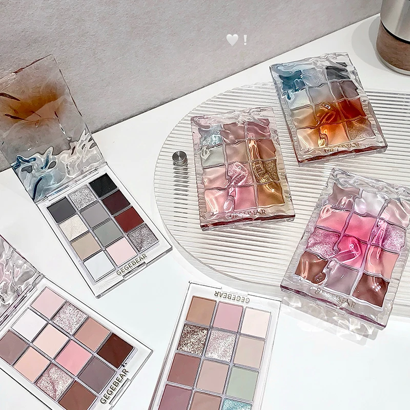 12色アイシャドウパレット ゲゲベア マットパール調アースカラー スパンコール 長持ちアイシャドウ＆コントゥアパレット