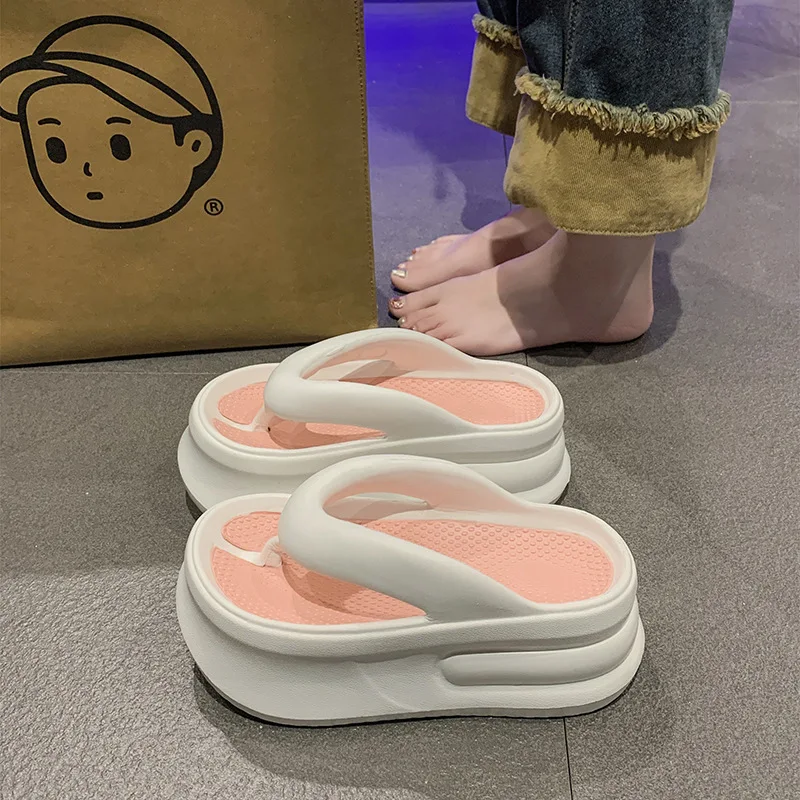 Woman two tone outdoor beach slides platform EVA flip-flops New 7.5 cm white pink high flip flops women fashion summer shoes
