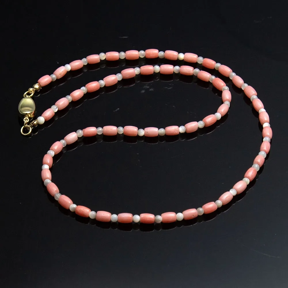 1 hebra de Coral Natural y collar de concha, Coral de tambor rosa de 4x6mm con cuentas de concha blanca redondas de 3,5mm, moda