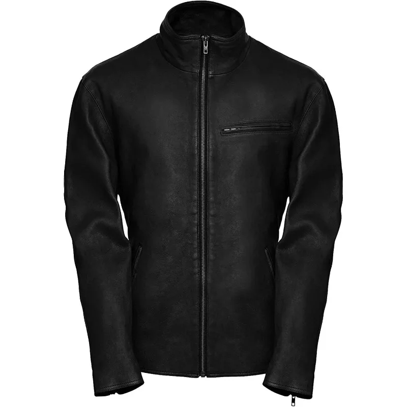 

Men's Real Black Urban NEW Genuine Sheepskin Leather Jacket Biker Classic Zipper