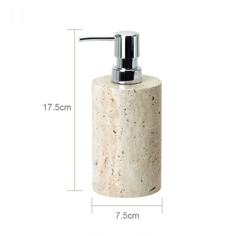 Beige Travertijn Badkamerset Natuurlijke Marmeren Zeepdispenser Rietverspreider Tissue Box Lade Badkameraccessoires