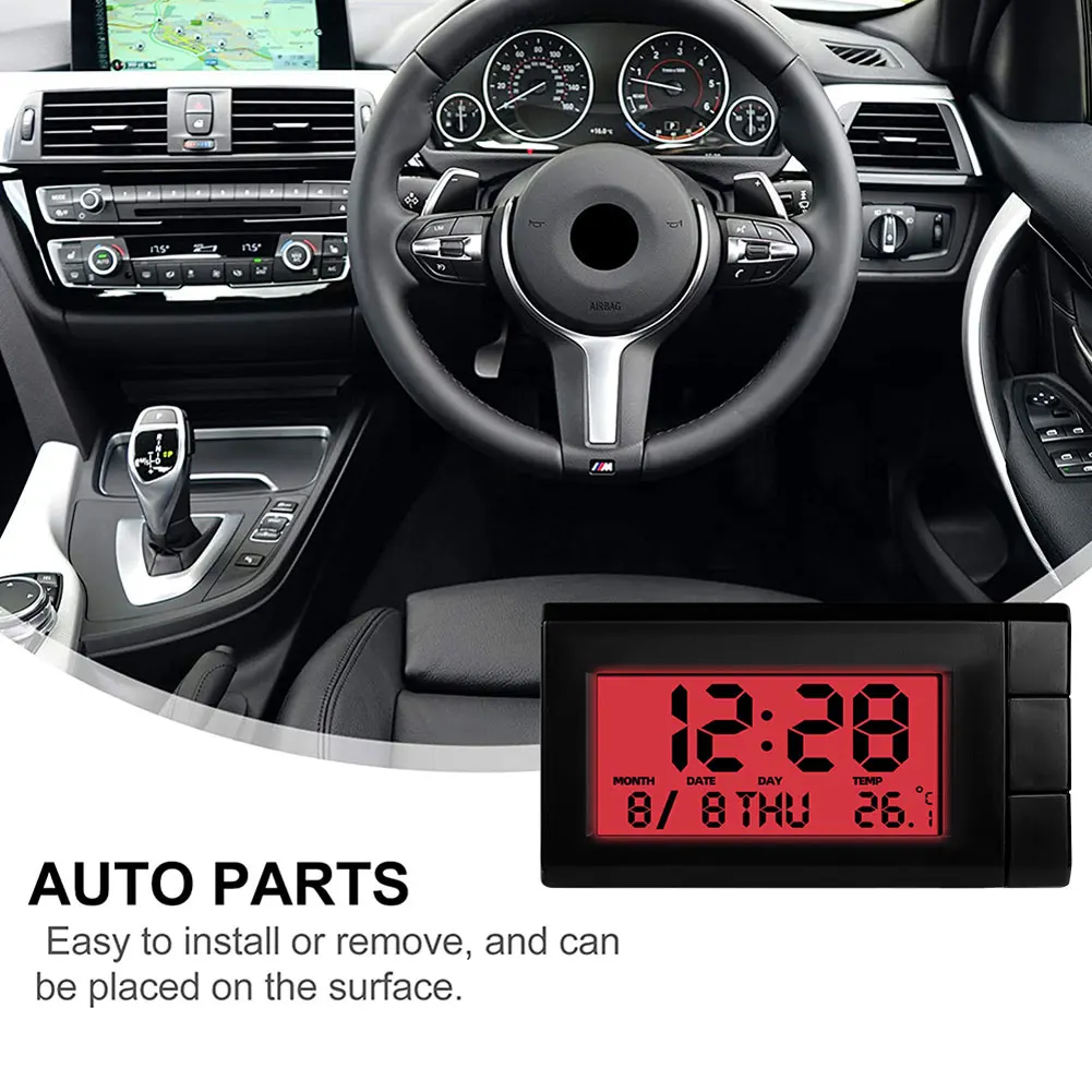 Car Electronic Clock LCD Display Digital Thermometer Luminous Auto Digital Calendar 2 in 1 for Car Accessories for Vehicle Parts