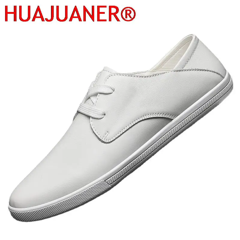 

White Shoes Men Casual Shoes Genuine Leather Men's Sneakers Cool Street Boys Shoes Black Brand Male Footwear Flats Men Shoes