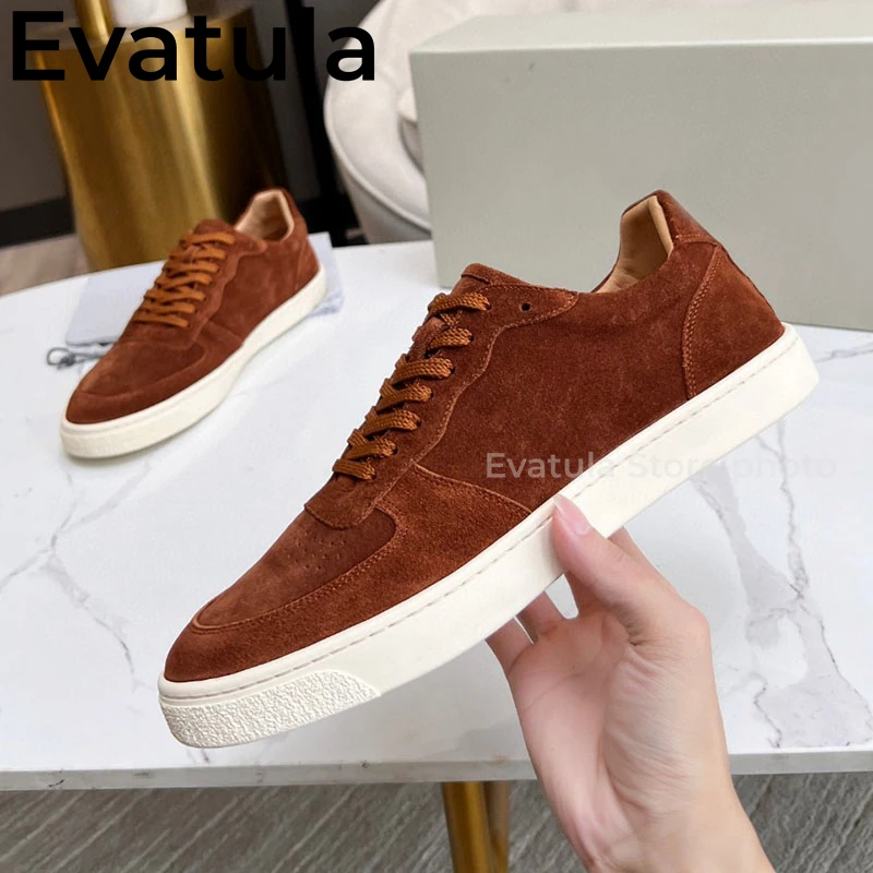 Suede Leather Lace Up Flat Platform Shoes For Men Round Toe Casual Shoes Plus Size Spring Outdoor Comfort Walking Sneakers Male