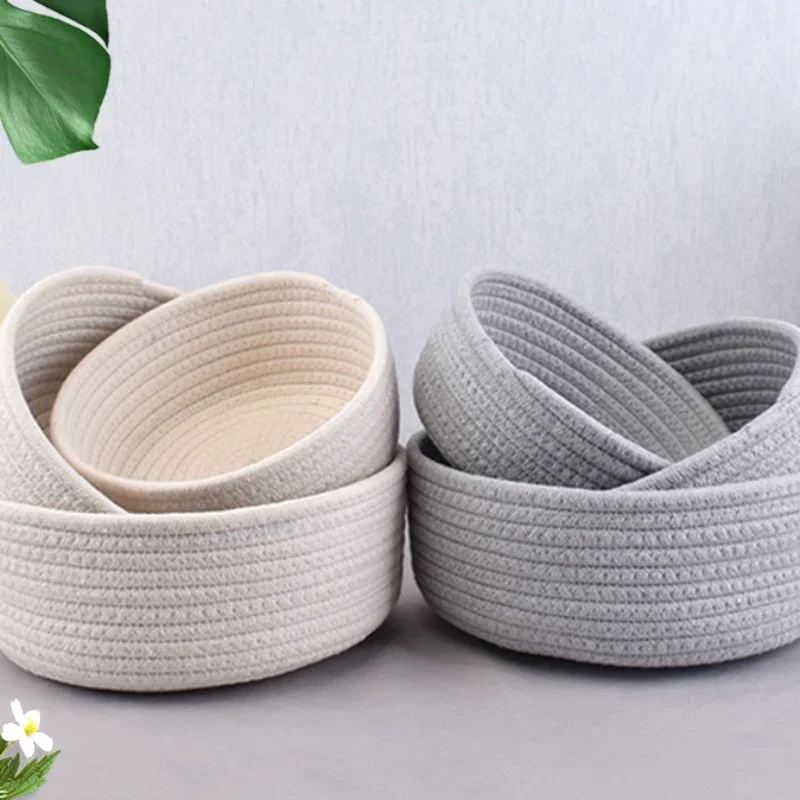 

Multi Size Circular Cotton Cloth Hand Woven Basket Home Kitchen Snack Storage Bag Miscellaneous Storage Supplies