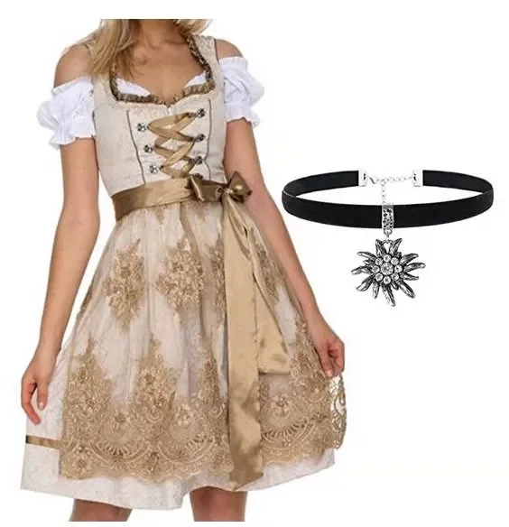 

Adult Germany Oktoberfest Carnaval Party Beer Girl Dirndl Dress Bavarian Traditional Festival Beer Maid Cosplay Costume With Rin