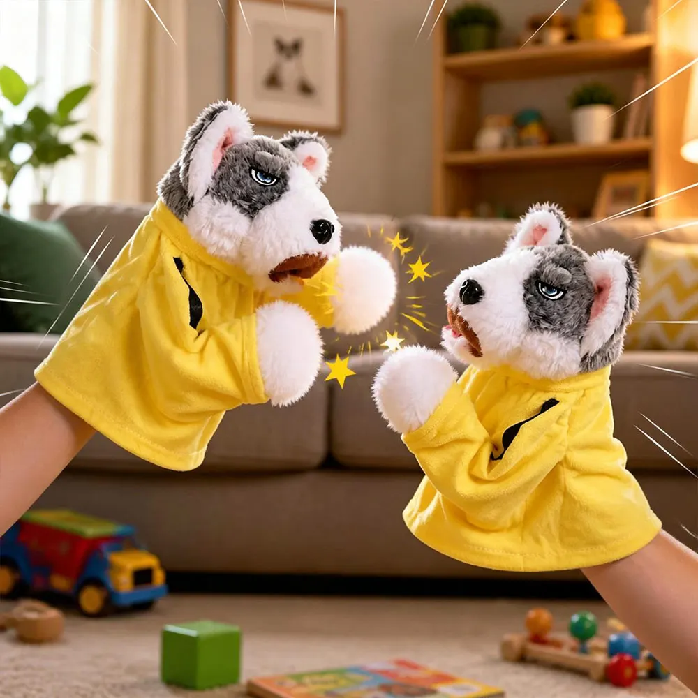 Creative with Sound Boxing Dog Doll Plush Battle Husky Vocal Hand Puppet Kids Gifts Interactive Toy